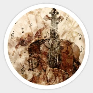 Old violin with music notes Sticker